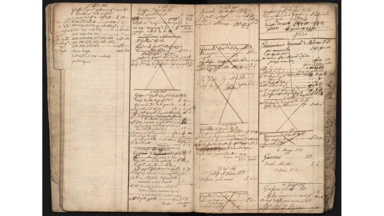 Page of the so-called “mastrino” ledger, kept by Giovanni Ricordi, concerning years 1814-1816