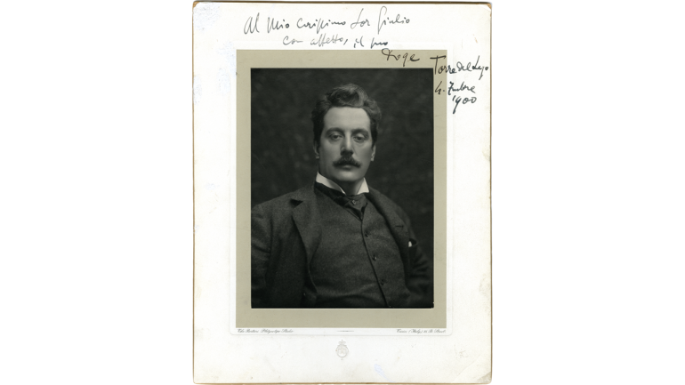 Giacomo Puccini, photograph with dedication to Giulio Ricordi, 1900