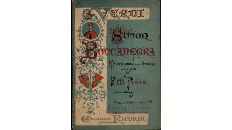 Simon Boccanegra by Giuseppe Verdi, cover of the libretto, second version, 1881