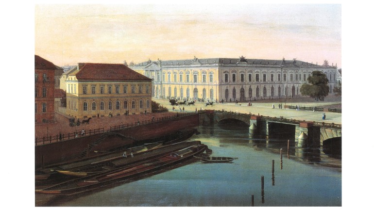 Unknown artist: View from the palace to the City Commandant&#39;s Headquarters (on the left) and the Zeughaus, around 1850