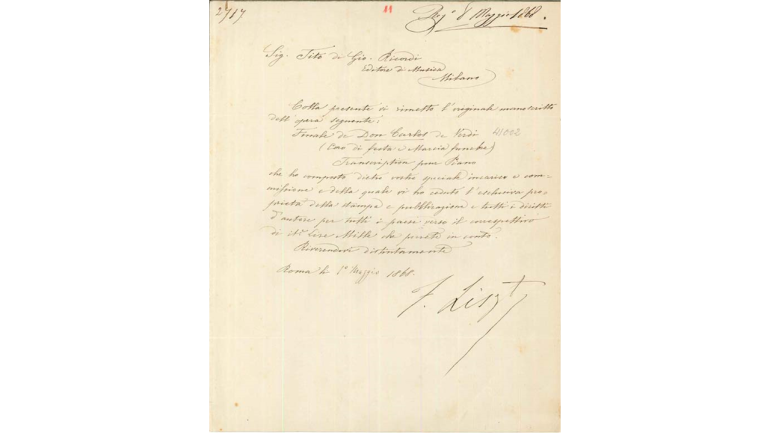 Letter from Franz Liszt to Tito I Ricordi, 1 May 1868