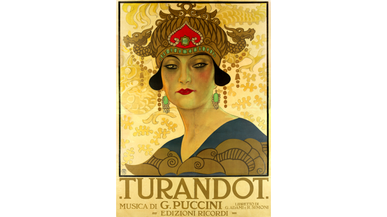 Giacomo Puccini, Turandot, Milan, Teatro alla Scala, 1926. Poster for the premiere by Leopoldo Metlicovic.
