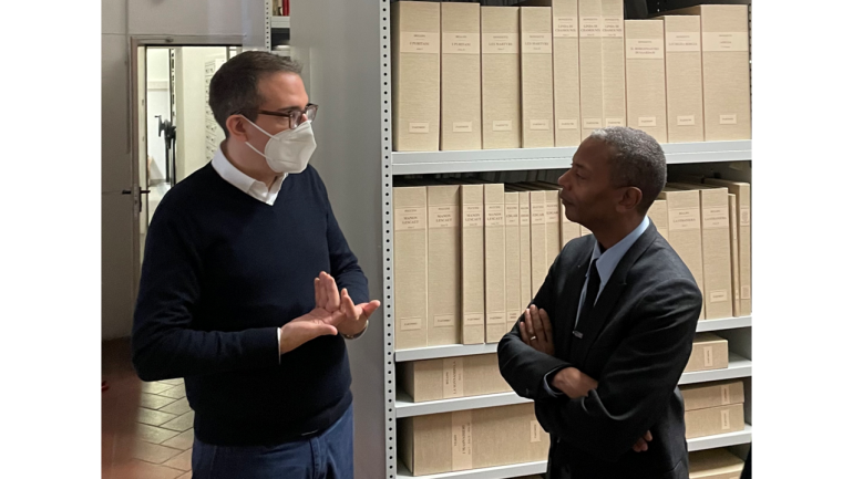 Jeff Mills at the archive with Archivio Ricordi&#39;s Pierluigi Ledda 