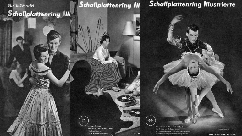A selection of covers from earlier issues of the Bertelsmann Schallpalttenring (record club) magazine dating 1956/57.