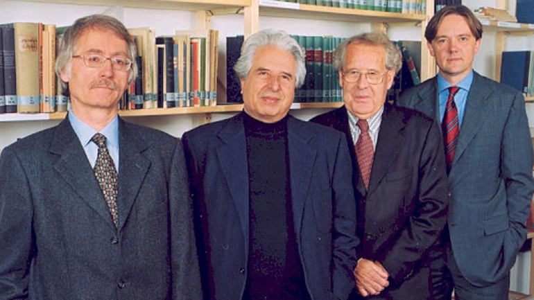 Members of the Commission (from left): Reinhard Wittmann, Saul Friedländer, Trutz Rendtorff and Norbert Frei.