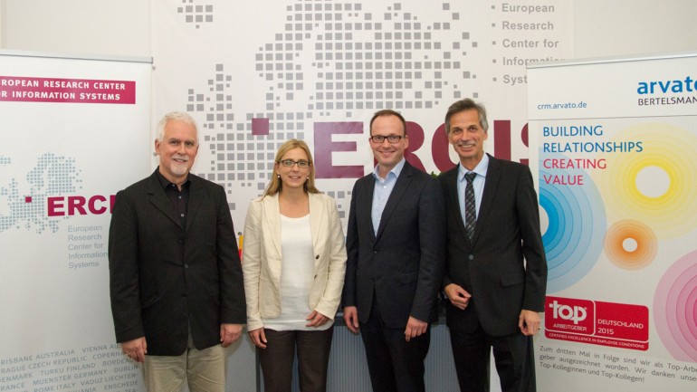 Karsten Kraume (2nd from right) with the ERCIS professors: Gottfried Vossen, Heike Trautmann and Jörg Becker (from left)
