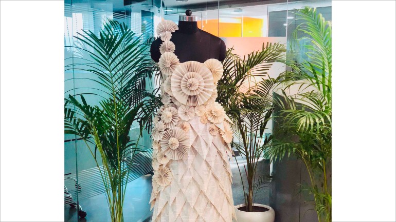 Old books were up-cycled into a paper dress at Penguin Random House India